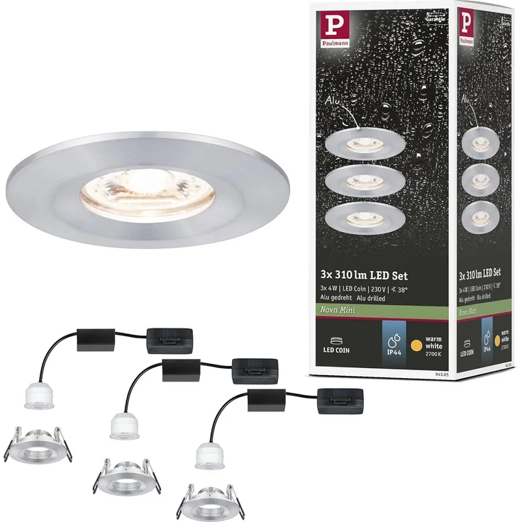 Paulmann No. 94305 Einbauleuchte Nova mini starr IP44 3x4W 2.700K Alu gedreht 230V