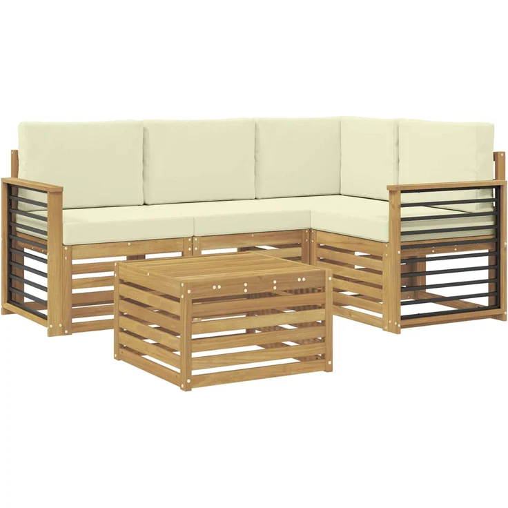 vidaXL Outdoor-Sofagarnitur 5 stk. 4-Sitzer Weiß und Creme Polyester 3391805 – Bild 2