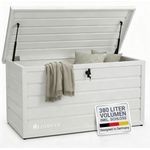 Juskys Metall Aufbewahrungsbox Limani 380 Liter - Outdoor Box - wasserdicht, abschließbar - Gartenbox, Auflagenbox, Kissenbox für Garten Weiß