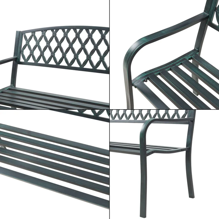 Gartenbank Opsasar Stahl 127x53,5x88 cm Dunkelgrau mit grüner Patina [casa. pro] – Bild 6