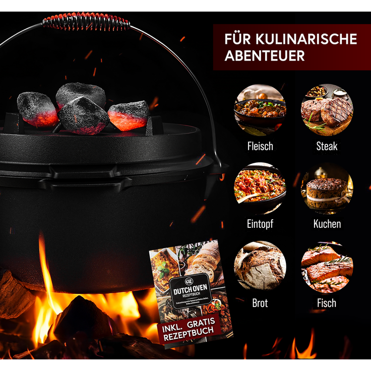 GUSSKÖNIG Dutch Oven Klassisch Topf ohne Füßen 4,5L Set – Bild 8