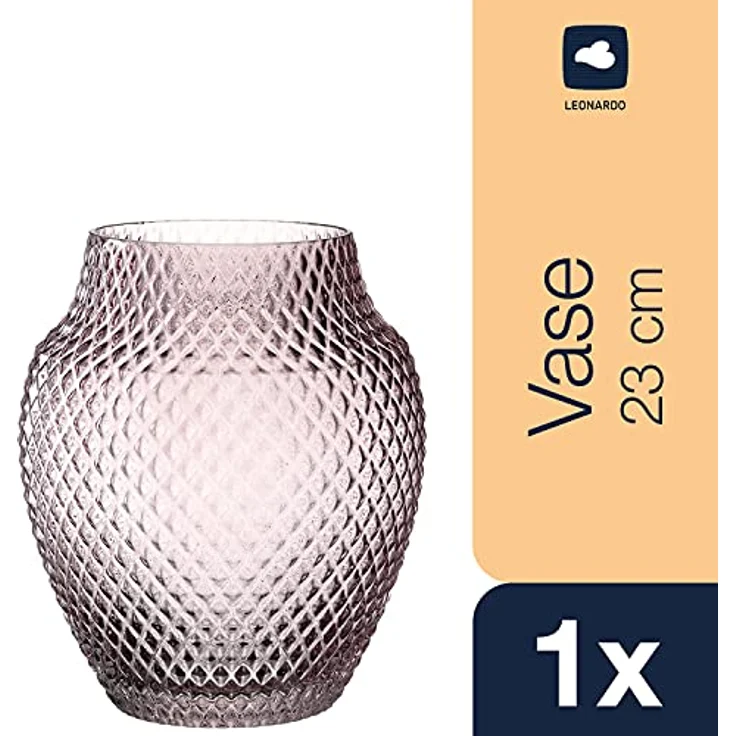 LEONARDO HOME Poesia Tisch-Vase, handgefertigte Deko-Vase in Rosa-Violett, bauchige Form, Kerzen-Halter und großes Windlicht, Höhe 22,5 cm, 018674 – Bild 2