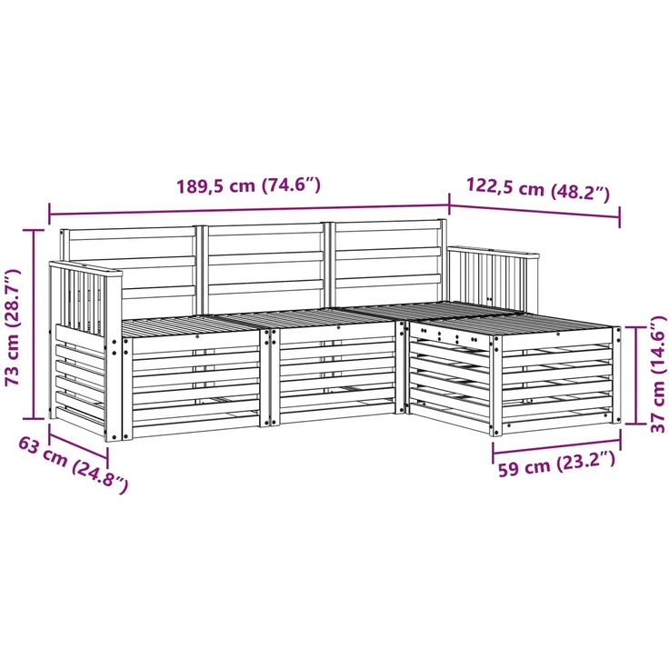 vidaXL Outdoor-Sofagarnitur 4 stk. Weiß Massivholz Akazie 3391624 – Bild 7