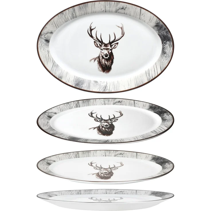 MamboCat Servierplatte 2x Alois Servierplatte oval Porzellan 35,5x24,3cm Hirsch Grill-Teller, Porzellan – Bild 4
