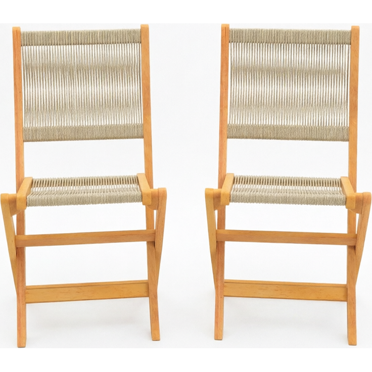 Vielseitiger Freizeitstuhl,Klappbarer Outdoor-Stuhl mit geflochtenem Sitz und Rückenlehne,Leichter Faltstuhl(nur mit 2pcs Stuhle)--Beige+Natur--48x55.5x88cm--YOUDENOVA – Bild 3