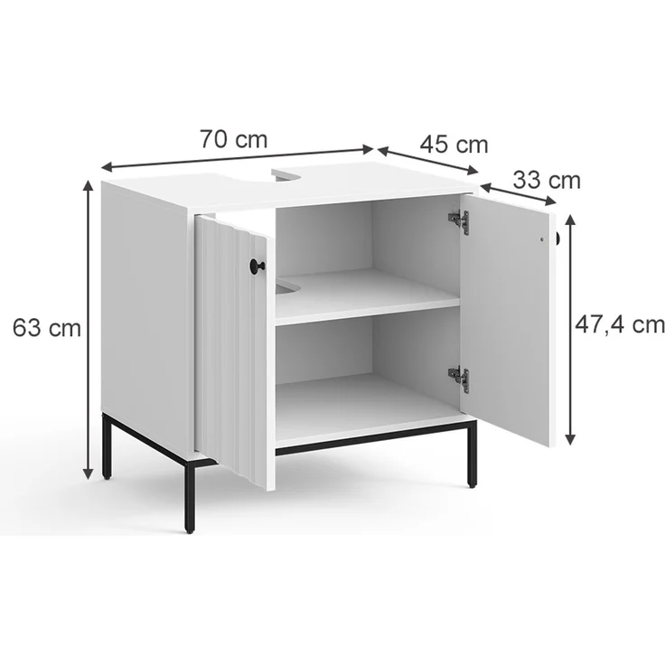 Waschbeckenunterschrank Eliza Weiß Riffel 70x63 cm Vicco – Bild 2