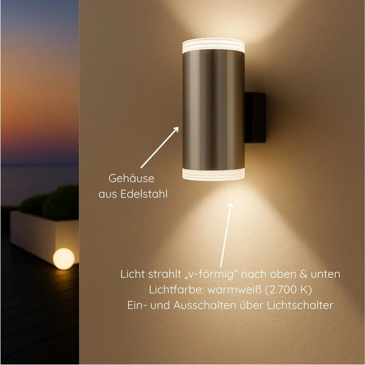 MeLiTec Wandleuchte LED Wand-Außenleuchte 145 & 145-1, schwarz matt oder silber, Up and Down Leuchte für innen und außen, IP44, moderne LED-Wandlampe – Bild 3