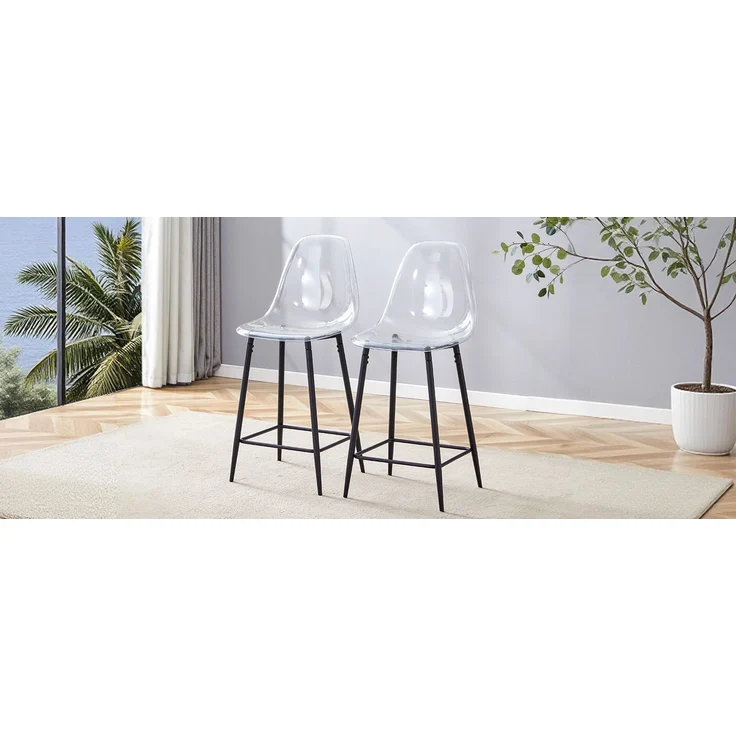 Transparentes Barhocker-Set, 2er Pack, mit Metallgestell in Silber/Gold/Schwarz, Moderne Design-Stühle für Küche, Bar oder Esszimmer (Nur Stühle, ohne Tisch)--Schwarz--102x45x51cm--YOUDENOVA – Bild 4