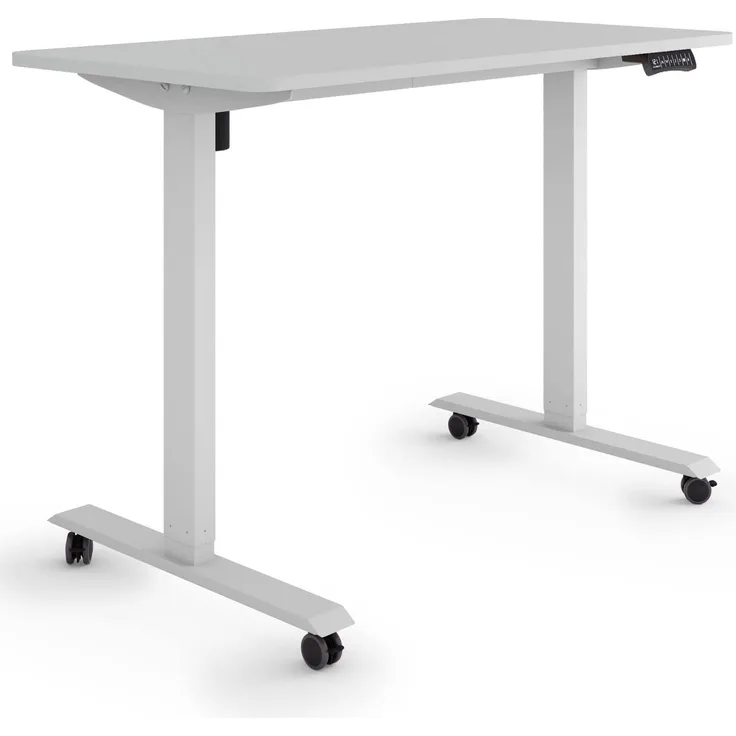 ESMART Germany ETX-121GG 120x60 cm Hellgrau Ergonomischer Steh-Sitz-Schreibtisch auf Rollen Stufenlos elektrisch höhenverstellbar 78,5-128,5cm 3X Memory Aktivitätserinnerung Soft-Start/Stopp