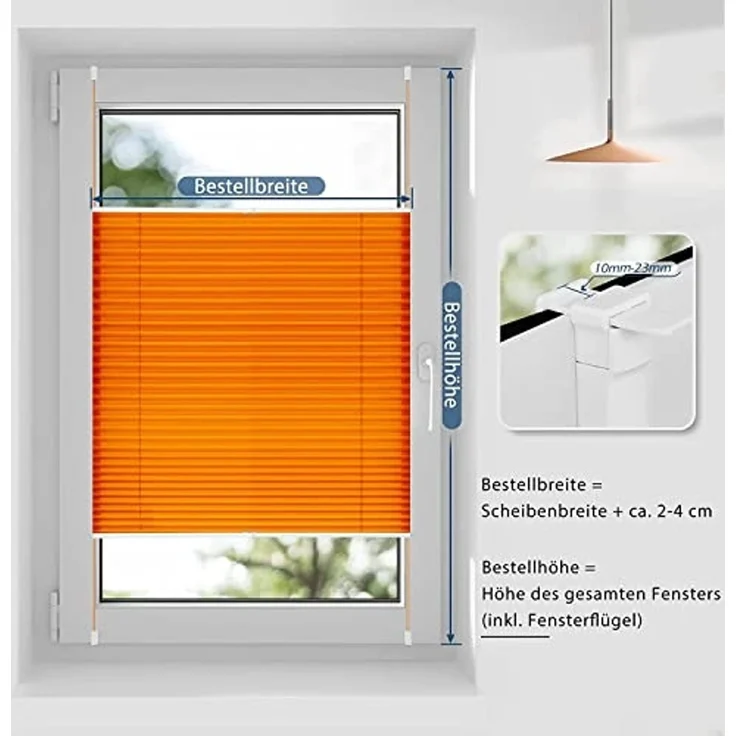 Sanfree Plissee Klemmfix Plisseerollo ohne Bohren Orange B85 x H120cm inkl. Klemmträger Blickdicht und lichtdurchlässig Jalousie Faltrollo Sichtschutz und Sonnenschutz Rollo für Fenster & Tür – Bild 5