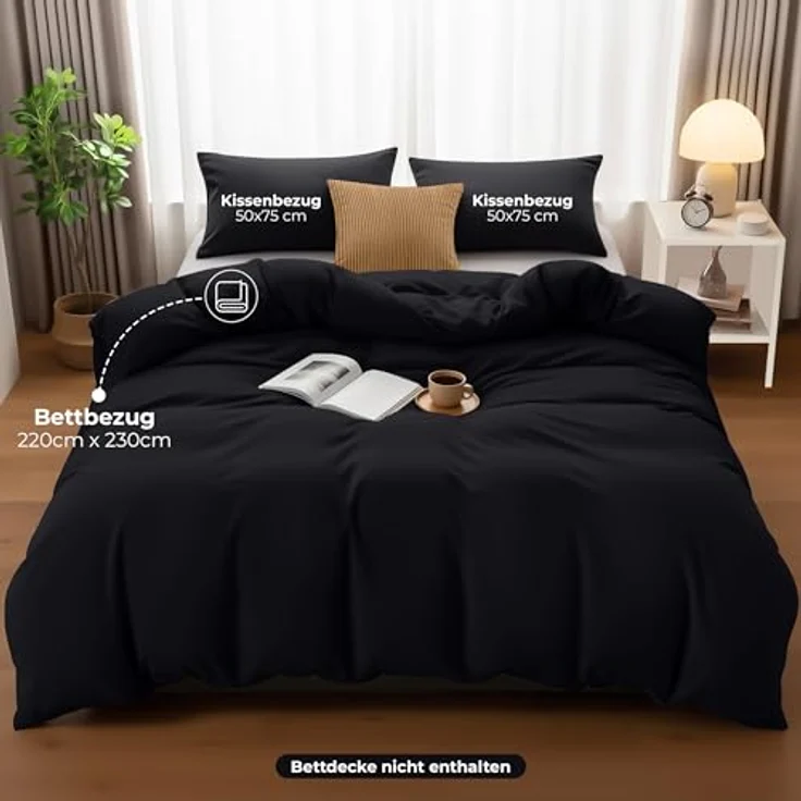 Utopia Bedding Bettwäsche Set - Mikrofaser Bettbezug 230x220 cm + 2 Kissenbezüge 50x75 cm - Schwarz – Bild 5