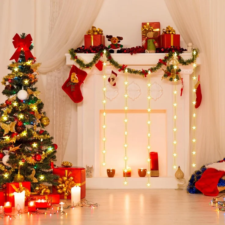 Salcar LED-Lichterkette LED Sternen Lichterkette Weihnachts LED Lichterkette Vorhang USB, 50 Warmweiße LED Sternen – Bild 8
