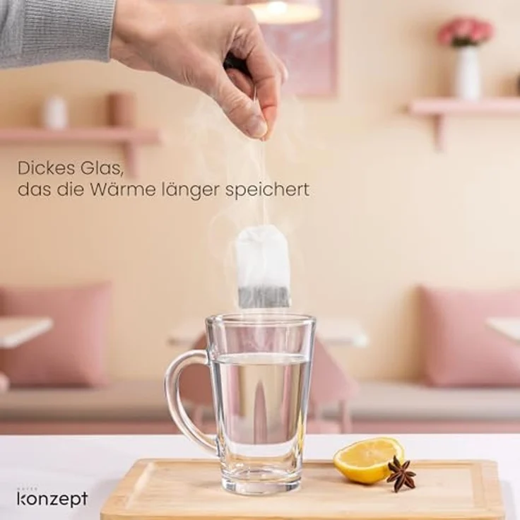 KONZEPT Gläser-Set 6-teilig Latte Macchiato – 300 ml Kaffeetassen, 6-tlg, aus Glas mit Henkel, hitzebeständig & spülmaschinengeeignet – Bild 7