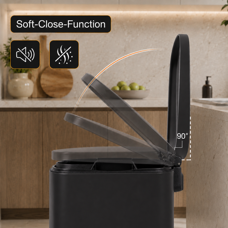 MAXCRAFT Mülleimer / Treteimer mit Soft Close Deckel - 50 Liter in Schwarz – Bild 2