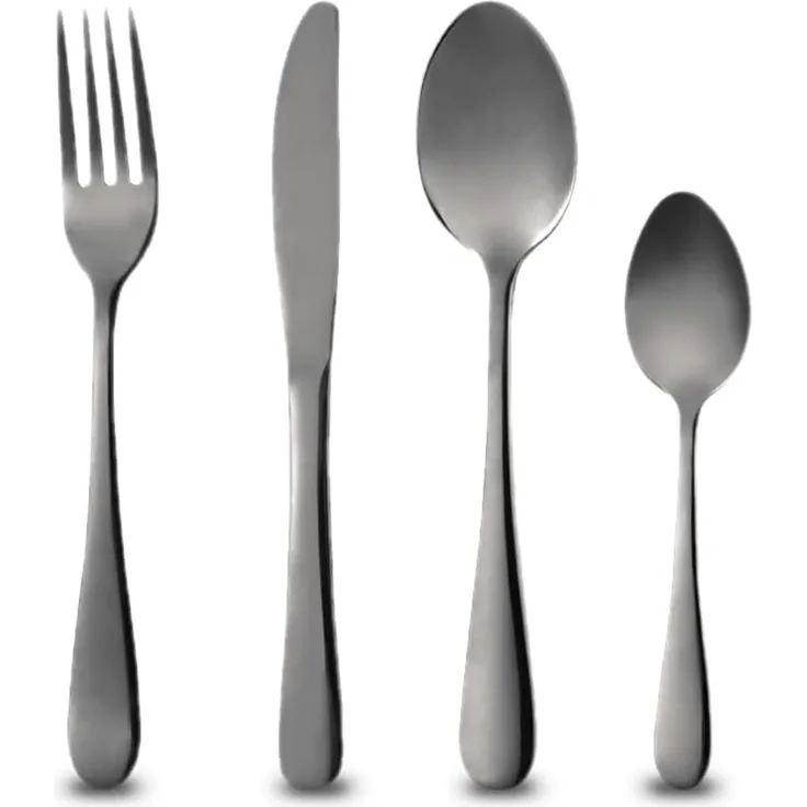Bergner Besteck-Set 24-tlg. Edelstahl Besteckset "Munich" Essbesteck (24-tlg), Schwarz, hochglänzend, spülmaschinengeeignet