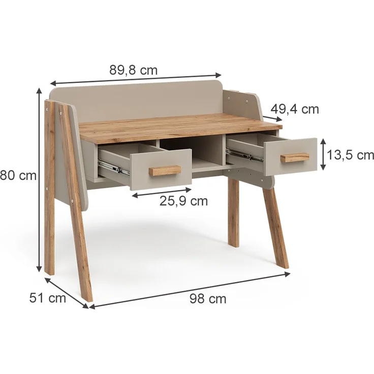 Schreibtisch Malia Cashmere/Artisan 97 x 51 cm mit 2 Schubladen Vitalispa – Bild 2