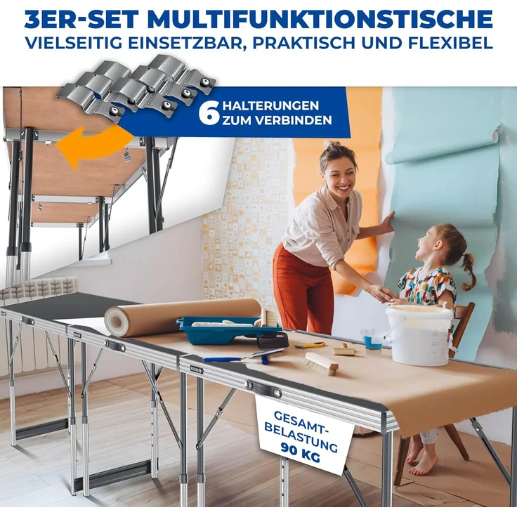 KESSER® Multifunktionstisch Profi 3- teilig, 100 x 60 cm, Tapeziertisch 30kg Tragkraft je Tisch Mit Ausziehfunktion Klapptisch Flohmarktisch Beistelltisch Mehrzwecktisch Campingtisch höhenverstellbar Anthrazit – Bild 6