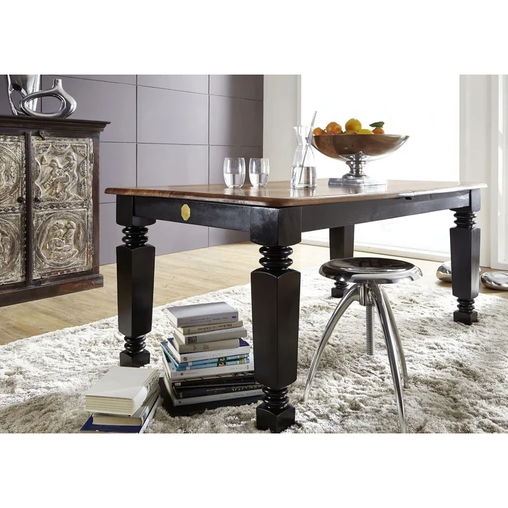 Esstisch mit Auszug Sheesham 140-180 x 90 x 76 schwarz/braun lackiert NEW BOSTON #151 – Bild 5