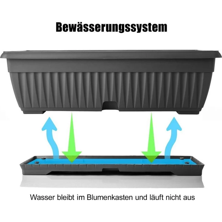 BigDean Blumenkasten mit abnehmbarem Untersetzer - Anthrazit 50 cm lang aus bruchsicherem Kunststoff - Balkonkasten Pflanzkasten mit Wasserspeicher für Innen- & Außenbereich geeignet - Made in Europe – Bild 3