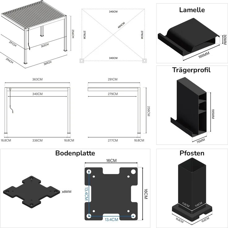 Weide Deluxe | Wand Pergola | Voll Aluminium | 3 x 3,6 M | Lamellendach weiß – Bild 6