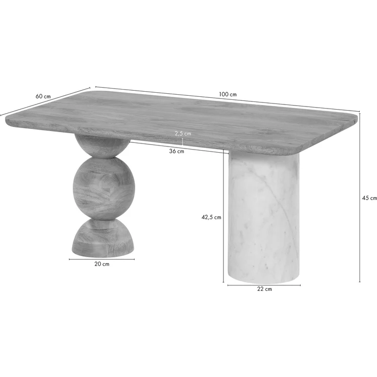 Couchtisch Mango 100x60x45 natur lackiert / Marmor weiß FLORENZ #105 – Bild 6
