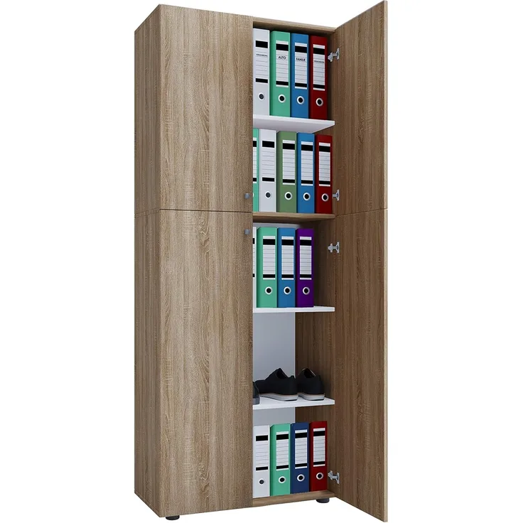 VCM. Büroschrank Bücher Ordner Aktenschrank Büromöbel Schrank Lona 5-fach Drehtüren