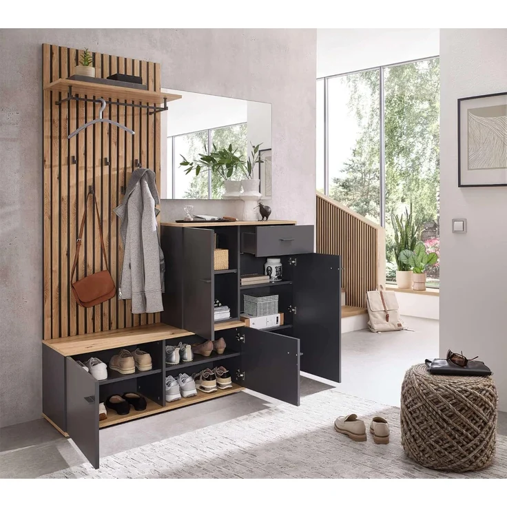 moebel-dich-auf Garderoben-Set COMO, (Paneel + Schuhschrank + Spiegel, in anthrazit oder weiß / Artisan Eiche Nb), 148 cm breit – Bild 4
