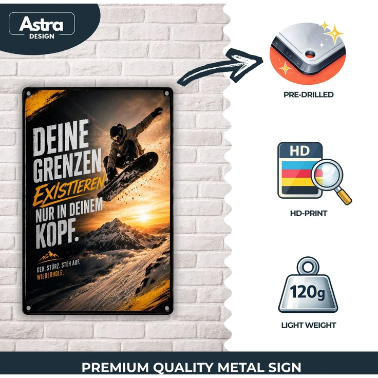 AstraDesign Blechschild 20x30cm - Deine Grenzen Existieren Nur In Deinem Kopf Snowboard Motivation – Metall – Mehrfarbig – AD0448 – Bild 3