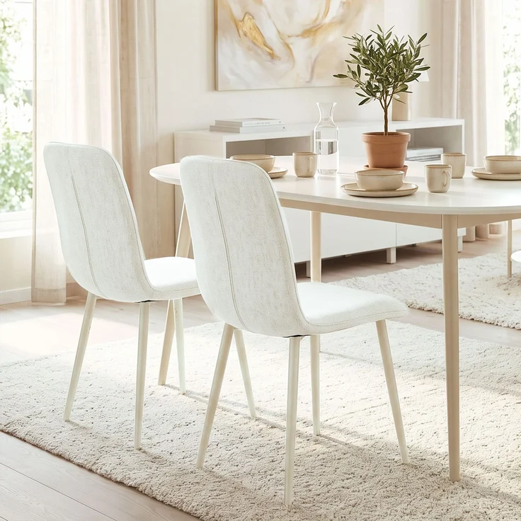 MELAYR, Esszimmerstühle 2er-Set, gepolsterte Küchenstühle in Leinenoptik mit leichten Beinen, 42 x 57 x 85 cm, Weiß – Bild 4