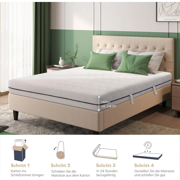 EGO HOME Matratze 140x200 cm 20 cm Hoch H3 Kaltschaummatratze mit 3-lagigem Kaltschaum & Beidseitig nutzbar - Druckentlastend, Punktelastisch, Atmungsaktiv, Rückenschonend, Öko-Tex Zertifiziert – Bild 7
