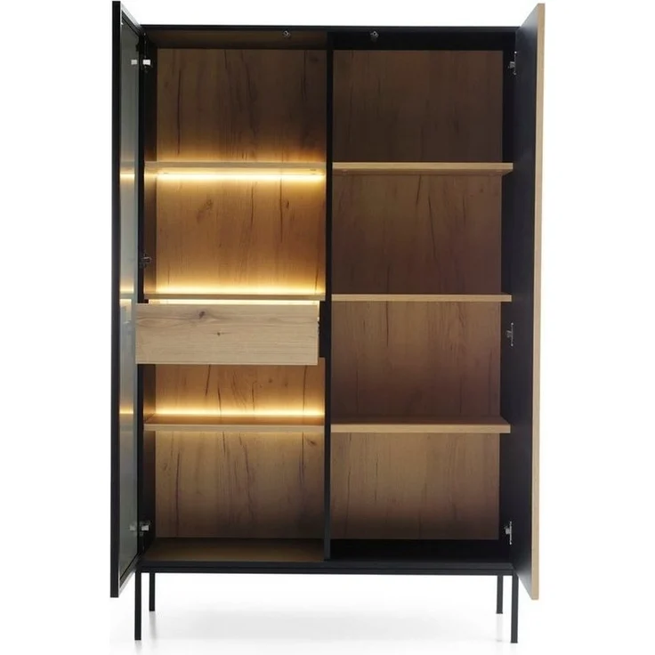 Compleo Vitrine LINO Standvitrine mit Schublade, Fronten gefräst, Modern Wohnzimmer – Bild 3