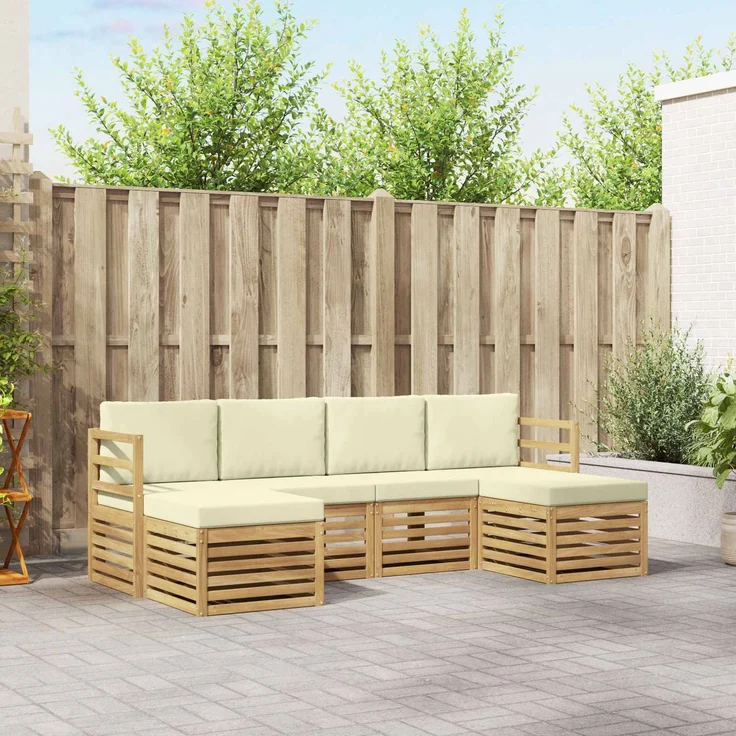 vidaXL Outdoor-Sofagarnitur 6 stk. 6-Sitzer Weiß und Creme Polyester 3392255 – Bild 1