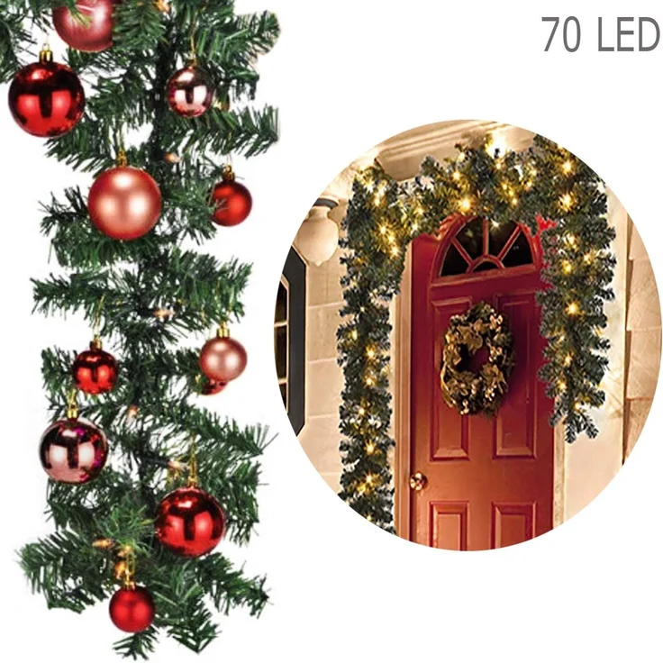 Mojawo Lichtervorhang XL LED Tannengirlande 540cm mit 70 LED inkl. 30 Stück Baumkugeln Rot – Bild 2