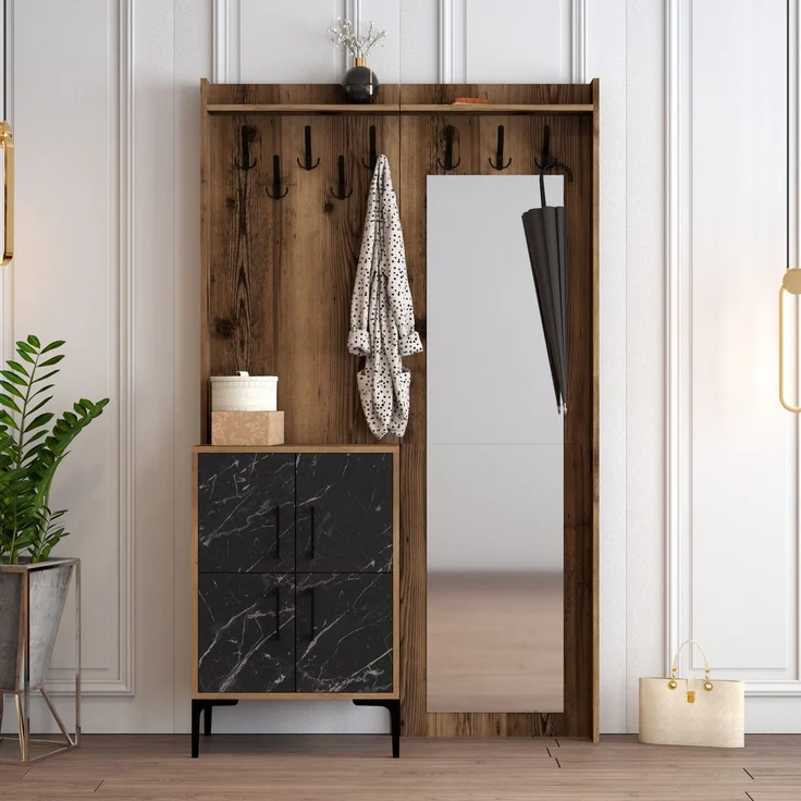 Skye Decor 'Berlin BC - Walnut, Black Marble' Garderobe, Walnuss / Schwarz, 120 x 200 x 35 cm – Bild 1