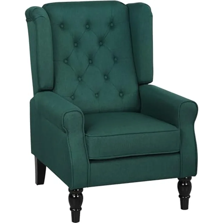 HOMCOM Sessel mit Armlehnen, Kissen, Tufting, hoher Rückenlehne (Ohrensessel, 1-St, Loungesessel), für Wohnzimmer, Schlafzimmer, Dunkelgrün