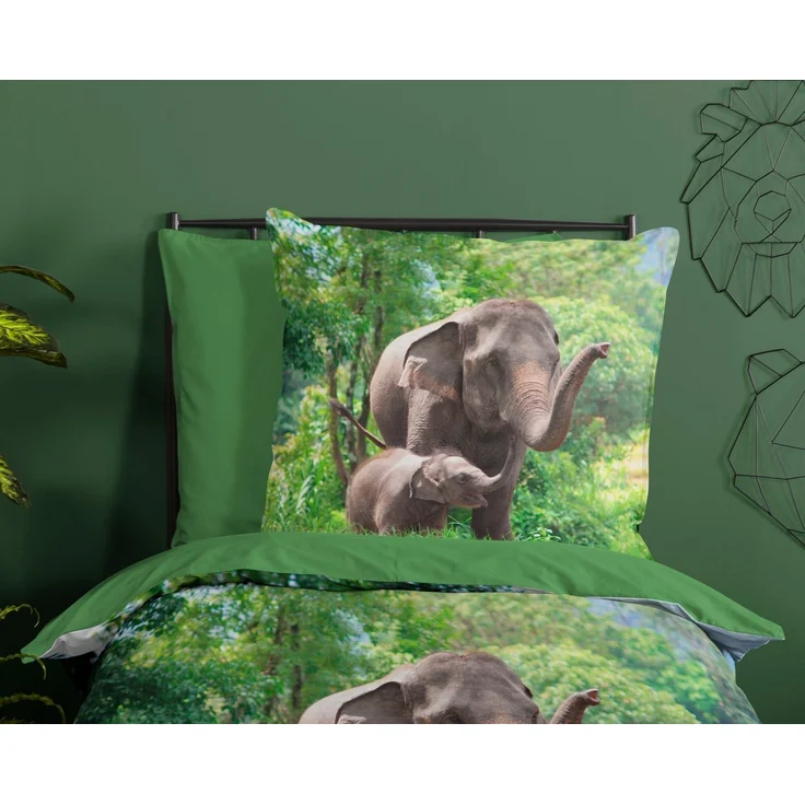 Good Morning Kinder Bettwäsche 135x200 Elephants Elefanten Wende grün 30754 – Bild 2