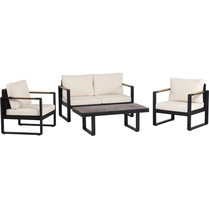 12tlg. Gartenmöbel Lounge-Set aus Aluminium - Schwarz mit Teakholz – Bild 3