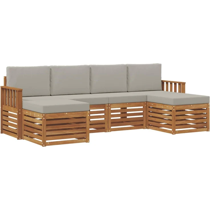 vidaXL Outdoor-Sofagarnitur 6 stk. 6-Sitzer Natur und Hellgrau 3375241 – Bild 2