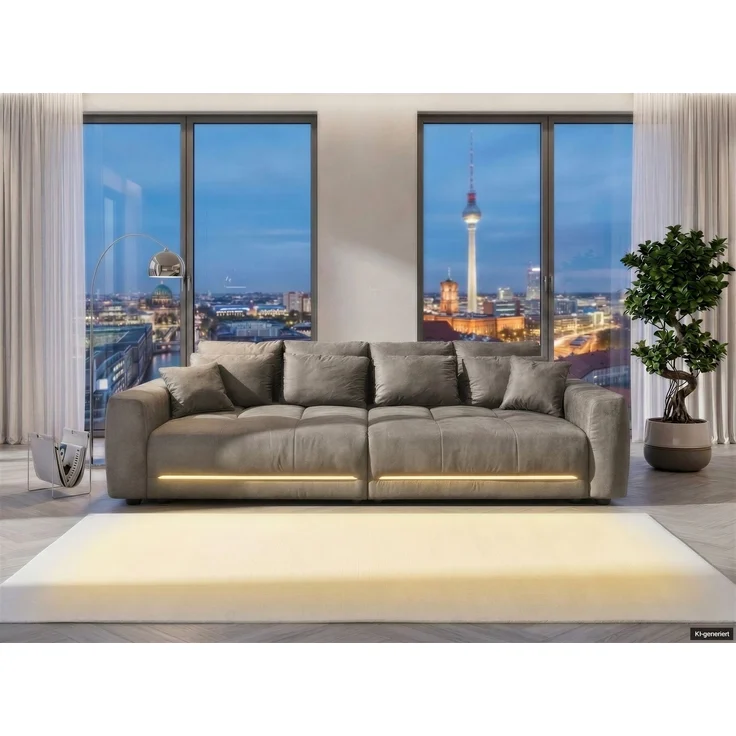 Big-Sofa Lounge Couch 294cm RGB-LED-Beleuchtung Federkern Mikrofaser in Hellgrau – Bild 6