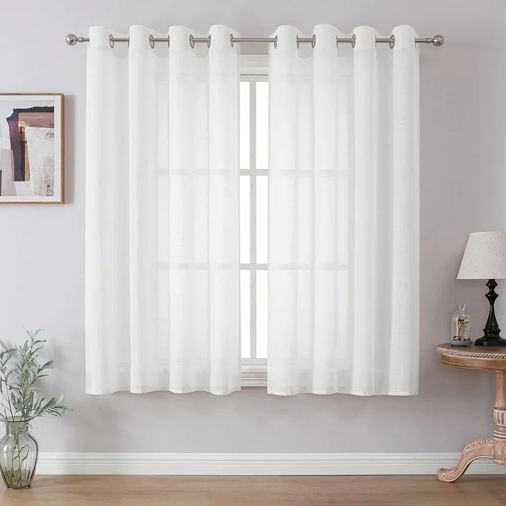 CUCRAF Leinenoptik Voile Vorhänge mit Ösen Gardinen Wohnzimmer Schlafzimmer, Off White, H160 x B140cm 2er Set – Bild 1