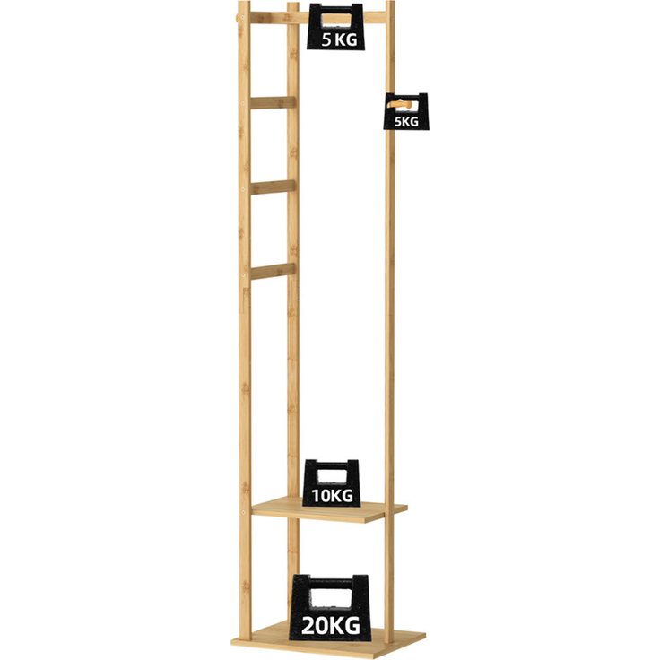 UNHO Garderobenständer freistehender Kleiderständer Herrendiener aus Bambus Beige 38 x 30 x 155 cm – Bild 7