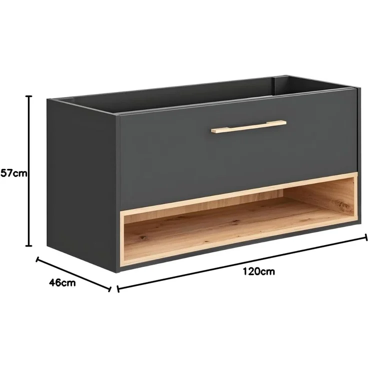 Vente-unique - YANGRA Waschbeckenmöbel Holz, Platte Grau - B 46 cm x H 57 cm x L 120 cm – Bild 3