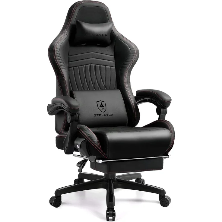 GTPLAYER Gaming Stuhl, Ergonomischer Gaming Stuhl, mit Fußstütze, Lautsprecher, bis 155 kg belastbar,  Hellbraun