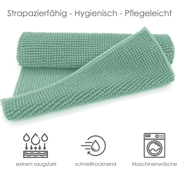 heimtexland Badematte Badvorleger Chenille Badteppich Duschvorleger, rutschhemmend beschichtet, Fußbodenheizung geeignet, schnell trocknend, strapazierfähig, fußbodenheizungsgeeignet, rutschfest, saugstark, Polyester, rechteckig, Set 45x50 / 50x80 cm, ... – Bild 3