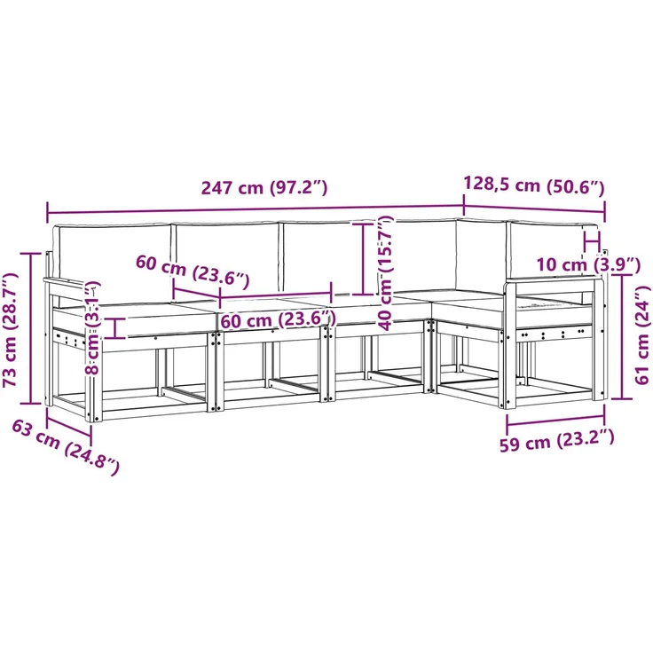 vidaXL Outdoor-Sofagarnitur mit Kissen 5 pcs Natur und Anthrazit 3366385 – Bild 9