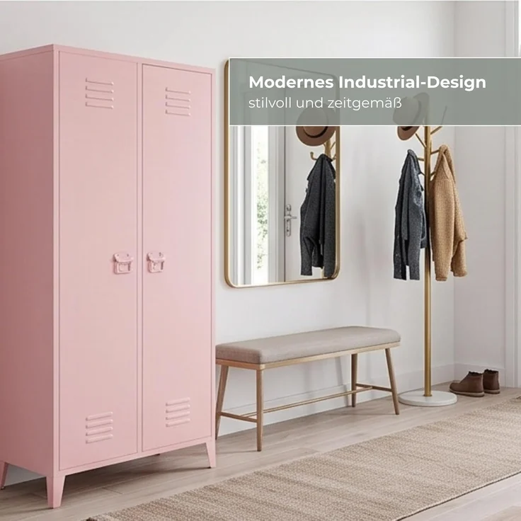 Industrial Metall Kleiderschrank Spind 2 Türen 80 x 45 x 180cm Pink Rosa – Bild 6
