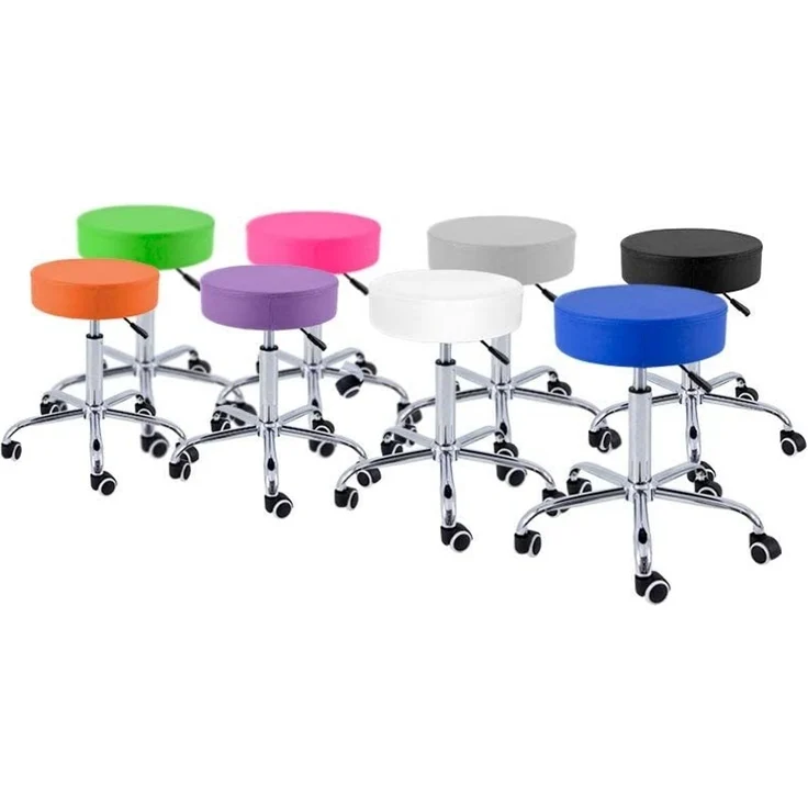 QUIRUMED Hocker mit Chromgestell und 5 Rädern, Stahl, Farbe Pistaziengrün, Kunstlederpolsterung, hochdichte Polsterung, leicht, höhenverstellbar, bis zu 150 kg – Bild 3