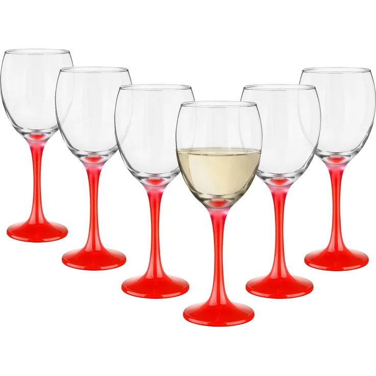 6 Weingläser 300ml mit rotem Stiel Weinglas Weißweingläser Rotweingläser Weinkelche