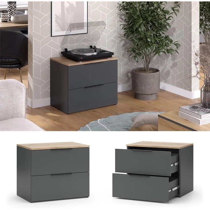 Sideboard Wido Anthrazit 60 x 50 cm mit 2 Schubladen Vicco – Bild 4
