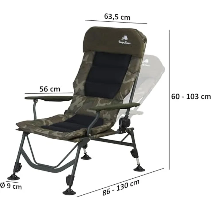 CampFeuer Angelstuhl Angelstuhl, Camouflage olivgrün, Höhenverstellbarer Campings, Extra breite Schlammfüße verhindern das Einsinken in den Sand/Schlamm – Bild 3